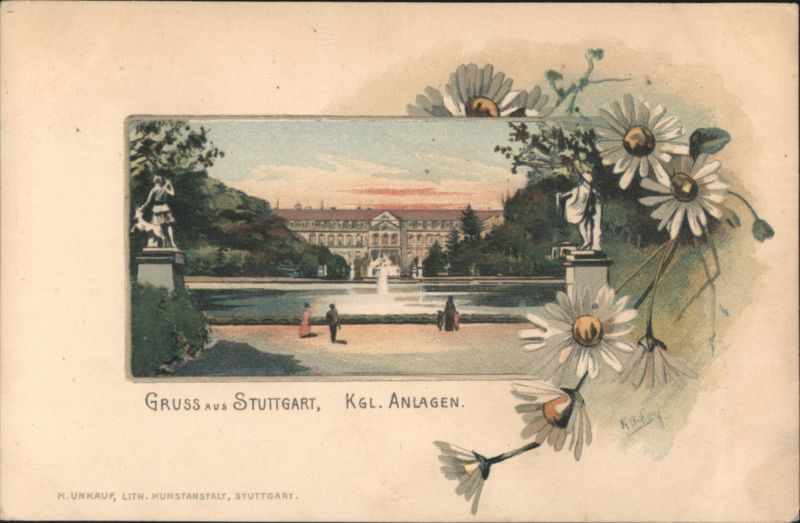Stuttgart Kgl. Anlagen Palace Fountain Daisies Germany