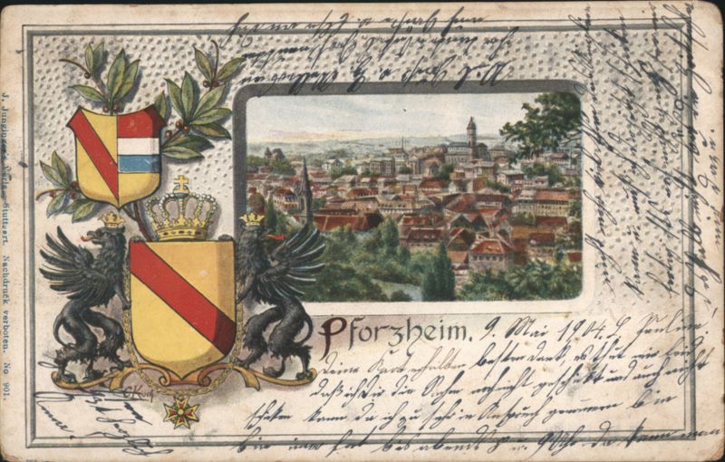Pforzheim City View with Crowned Griffin Coat of Arms Germany