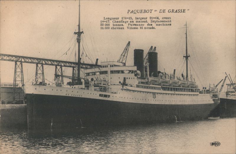 PAQUEBOT 'DE GRASSE' Liner Ship Specifications Cruise Ships