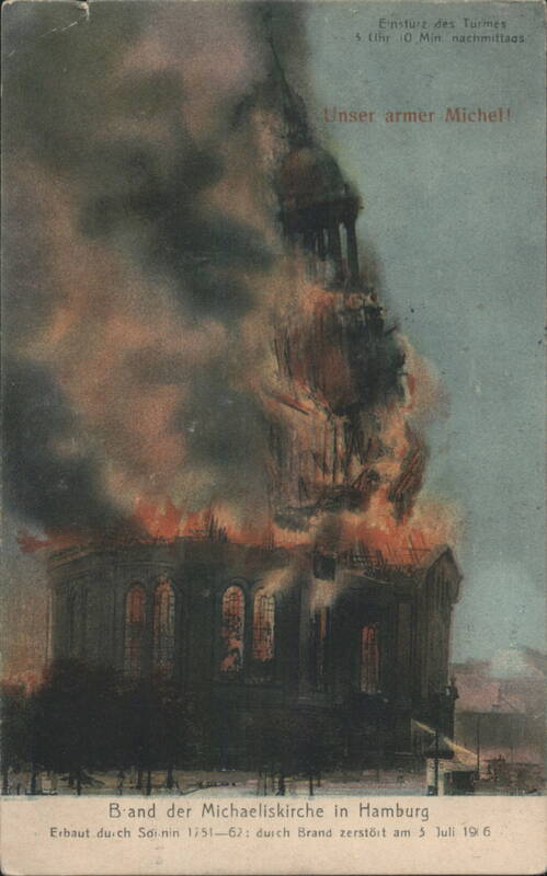 Burning St. Michael's Church Hamburg, Tower Collapse Germany