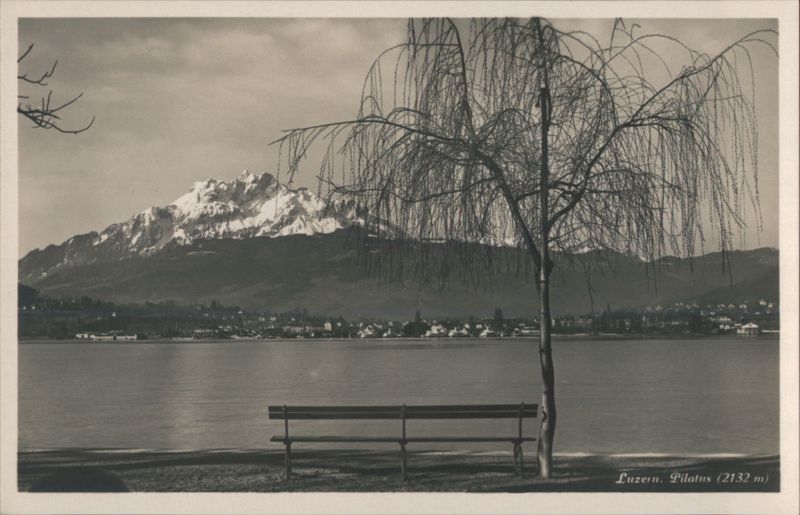 Luzern, Pilatus (2132 m) with Weeping Willow & Bench Switzerland