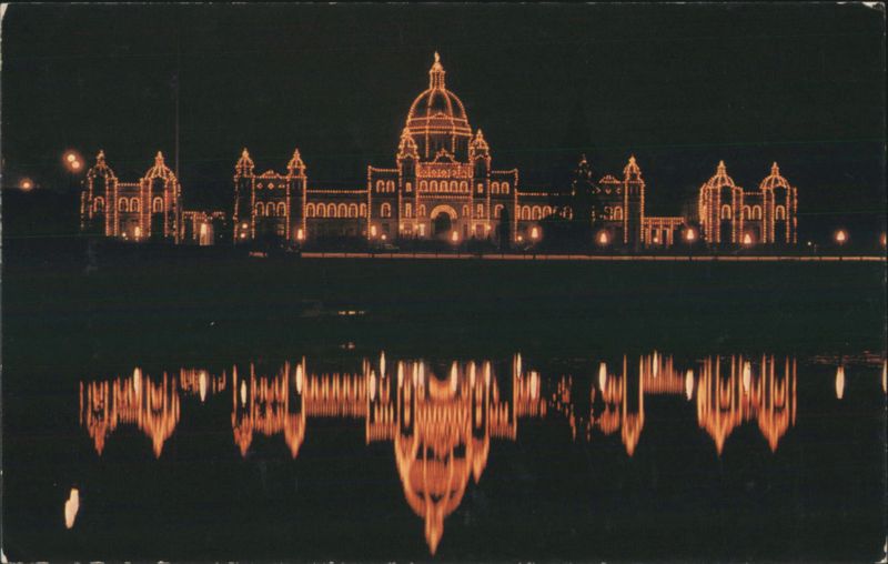 Parliament Buildings at Night, Illuminated, Victoria, BC Canada