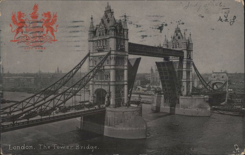 Tower Bridge, London, Bascules Raised, City Arms United Kingdom