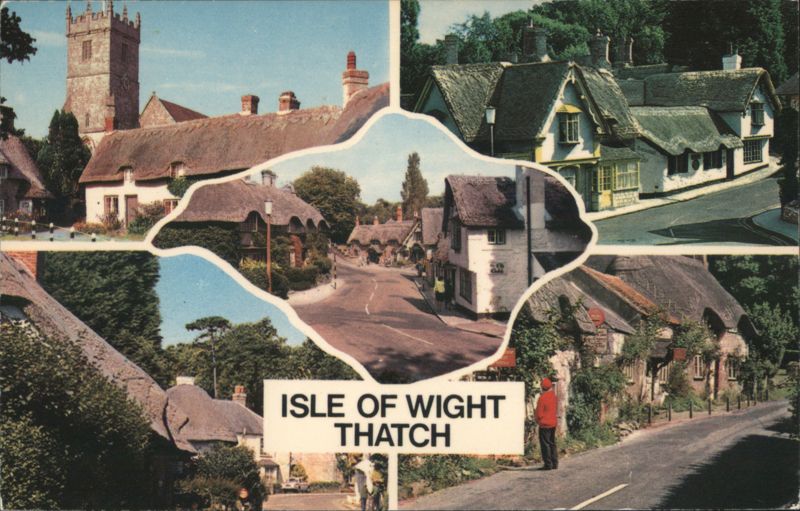 Isle of Wight Thatched Cottages & Church Tower England