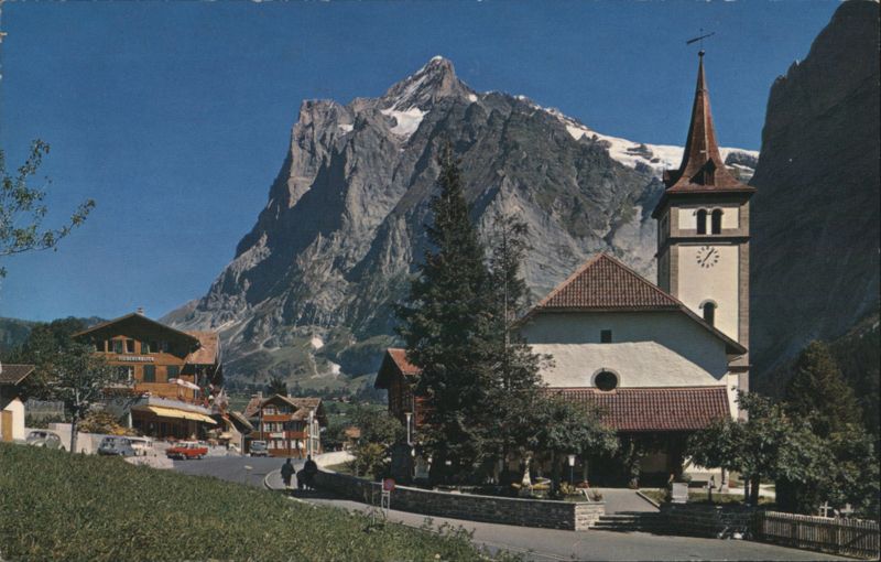 Grindelwald, Church & Wetterhorn Mountain Switzerland