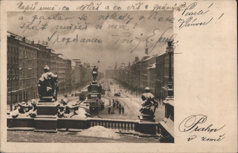 Wenceslas Square, Prague in Winter Czechoslovakia