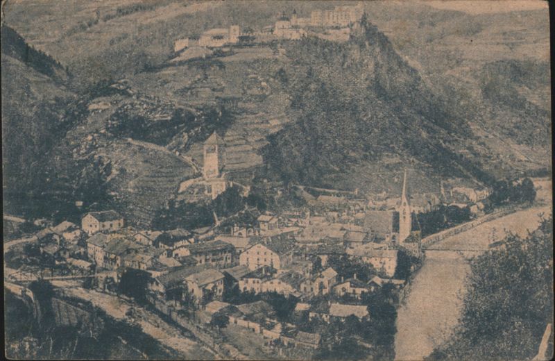 Klausen Town View with River and Castle on Hill Italy