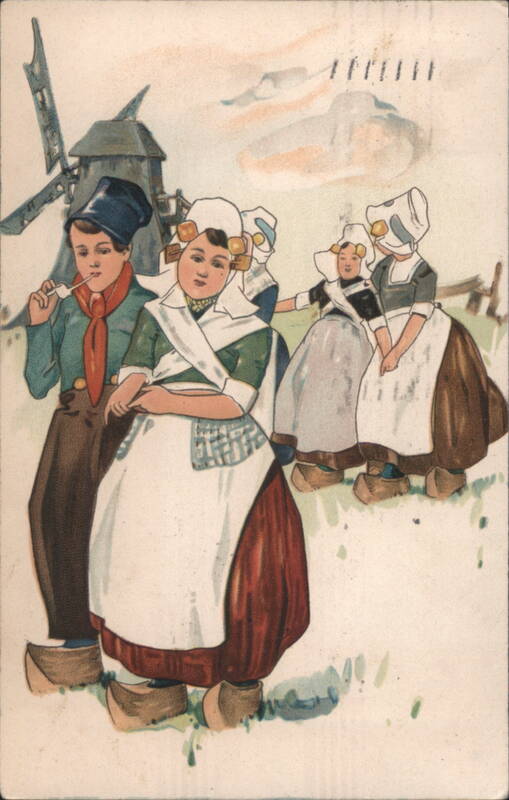 Dutch Children in Traditional Attire with Windmill