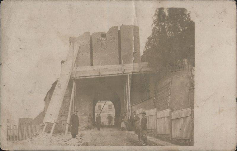 Stone Archway with Scaffolding and People Czechoslovakia