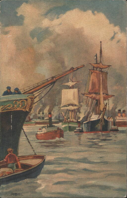 Port de mer - Busy Harbor Scene with Ships and Cranes Paris France