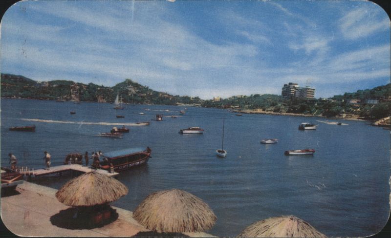 Acapulco Bay, Boats, Thatched Huts, Hills, Mexico