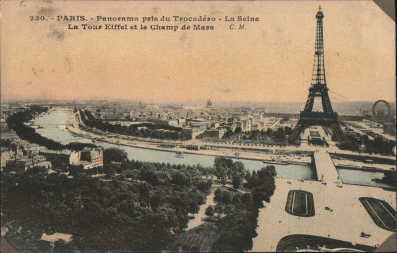 Paris Panorama Trocadero, Seine, Eiffel Tower, Champ de Mars France