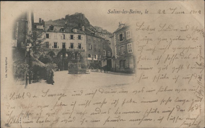 Salins-les-Bains, Town Square, Fountain, Jura France