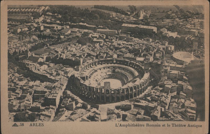 Arles Roman Amphitheater and Ancient Theater Aerial View France