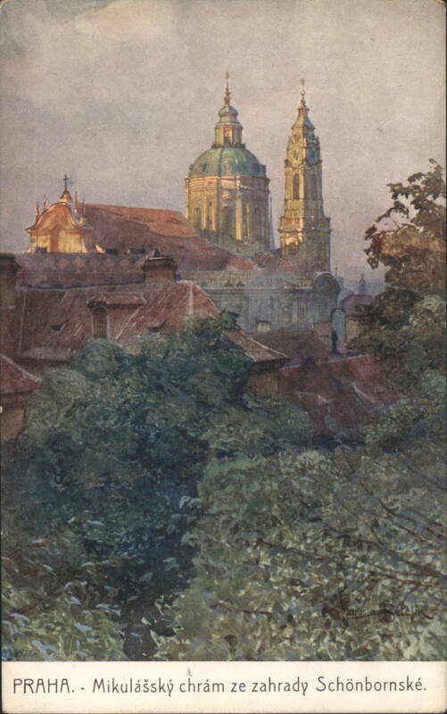 St. Nicholas Church from Schönborn Garden, Prague Czechoslovakia