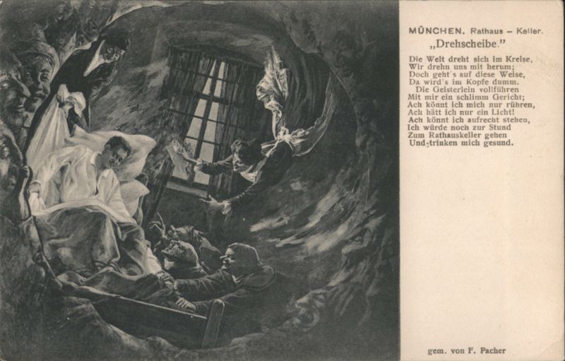 München Rathauskeller Drehscheibe, F. Pacher Illustration Germany