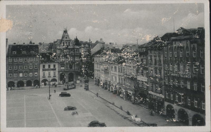 Budějovice City Square, Street with Tram & Buildings Czechoslovakia