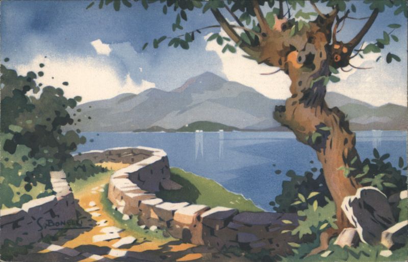 Winding Stone Path, Lake & Mountains, S. Bonelli Art