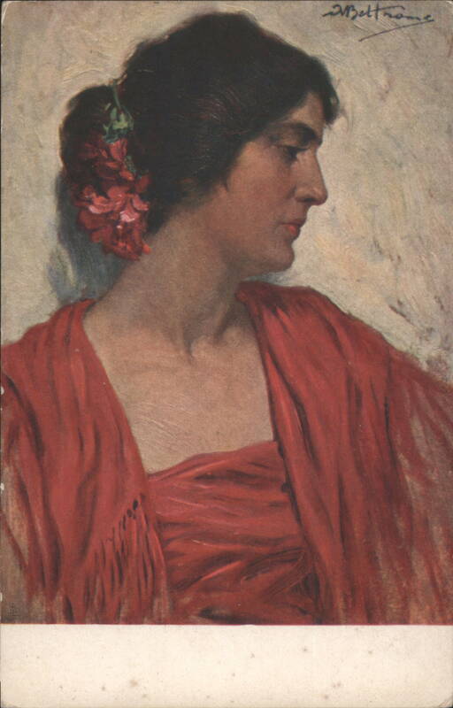 Achille Beltrame: Woman in Red Dress, Étude Women