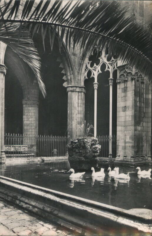 Cloister Courtyard with Fountain, Ducks, Palm Trees Barcelona Spain