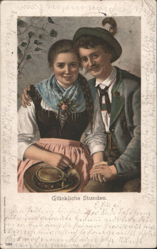 Couple in Bavarian Attire, Glückliche Stunden