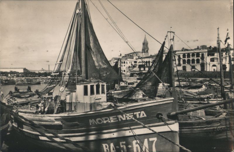 Fishing Boats, Moreneta, Palamós Harbor with Church Spain