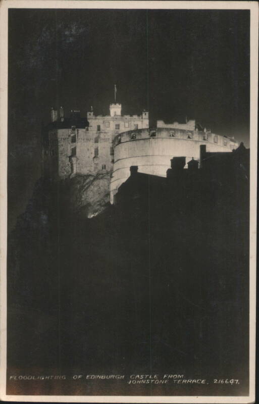 Floodlighting of Edinburgh Castle from Johnstone Terrace Scotland