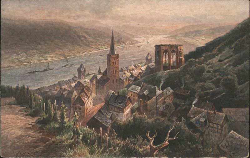 Bacharach am Rhein, Town View with Church & Ruins Germany