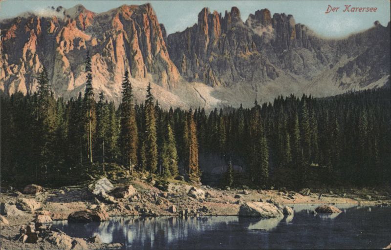 Der Karersee Dolomites Mountain Lake Landscape Italy