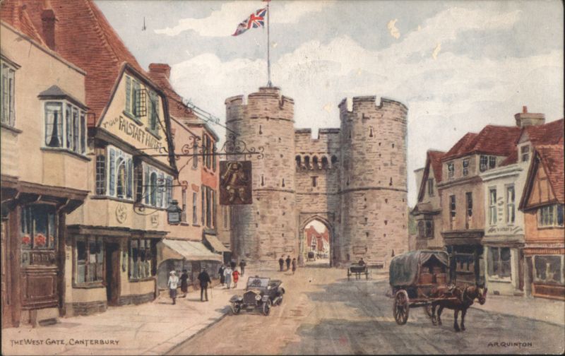 West Gate, Canterbury, Street Scene with Car and Cart England
