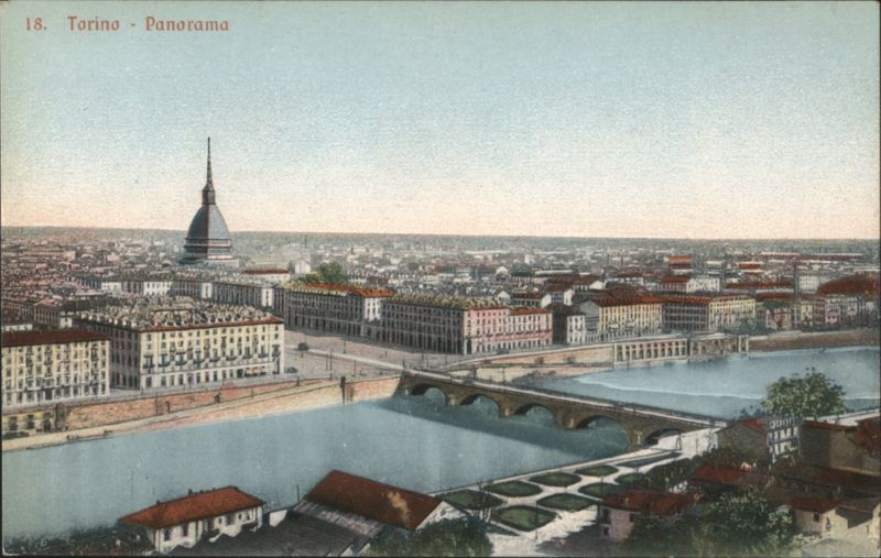 Torino Panorama, Mole Antonelliana, River Po Bridges Turin Italy