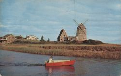 Windmill at Old Mill-Point, West Harwich, MA with Boat Postcard