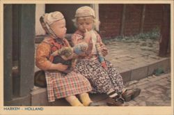 Marken Holland Girls Traditional Costume Dolls Postcard