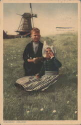 Volendam Holland: Children in Traditional Dutch Attire Postcard