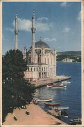 Ortaköy Mosque, Bosphorus Waterfront with Boats Postcard