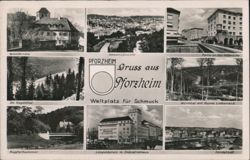 Pforzheim Multi-View, Schlosskirche, Nagoldtal, Leopoldplatz Postcard