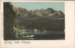 Gruss vom Eibsee, Lake with Mountains and Village Postcard