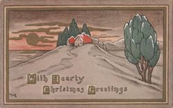 With Hearty Christmas Greetings, Winter Landscape Postcard