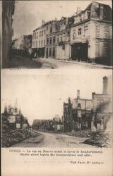 Ypres: Rue au Beurre Before & After Bombardment Postcard