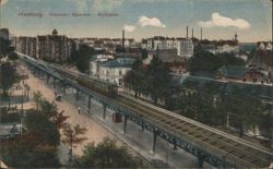 Hamburg Elevated Railway Barmbek Market Square Postcard