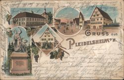 Pleidelsheim, Brauerei zum Lamm, Rathaus, Gasthof Hirsch Postcard