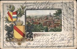 Pforzheim City View with Crowned Griffin Coat of Arms Postcard