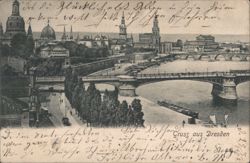 Dresden City View, Elbe River, Bridges, Frauenkirche Postcard