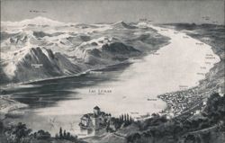 Lac Léman, Lake Geneva Panoramic Map, Alps & Jura Mountains Postcard