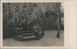 Frosted Winter Garden Steps with Urns Postcard