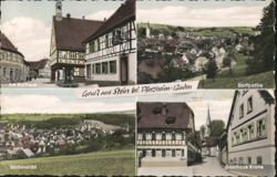 Stein bei Pforzheim Baden: Rathaus, Dorfpartie, Gasthaus Krone Postcard