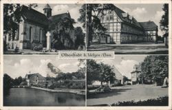 Oldenstadt b. Uelzen, Four Views: Church, Buildings, River Postcard