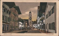 Mittenwald Obermarkt Street Scene Church Tower Postcard