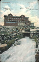 Riesengebirge, Elbe Waterfall with Mountain Hut Postcard