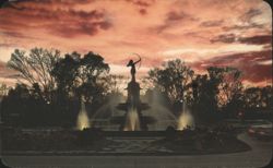 Diana Fountain Silhouette at Sunset Postcard